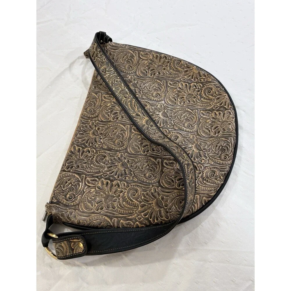Vintage Maxximum Western Floral Embossed Half Moon Shoulder Bag Y2K